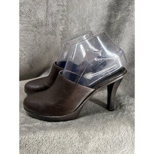 Vtg Nina Woman’s 6.5 M Leather Mules Slides Heels Pump Shoes Espresso Brown